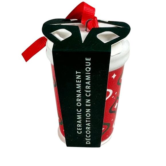 Starbucks 2023 Ceramic Holiday Ornament Red Cup Retro Green & White Pattern - Picture 4 of 5